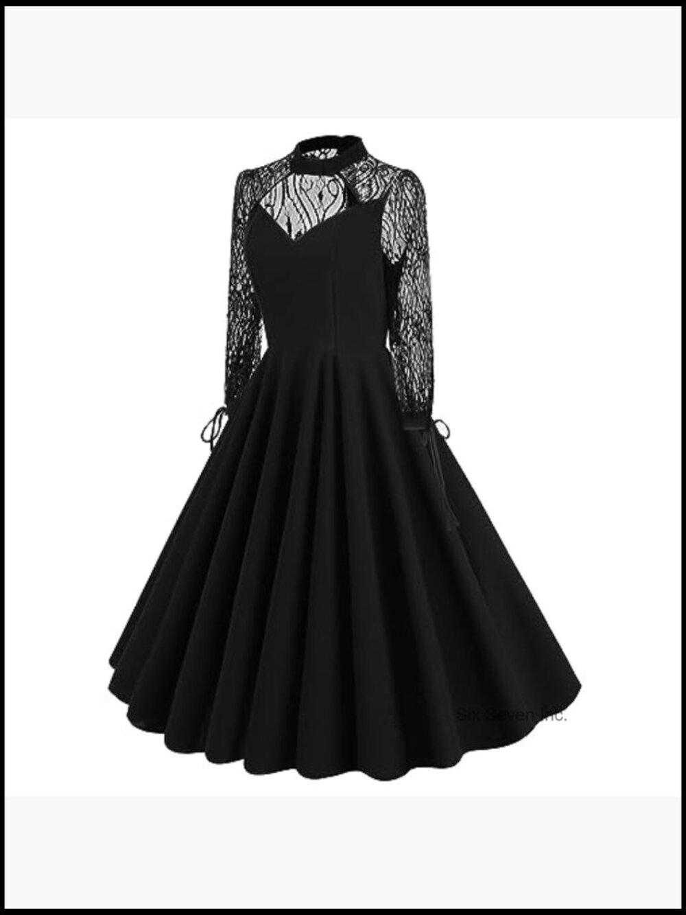 Women Mesh Floral Embroidery Vintage Cocktail Swing Dress Illusion 50s Goth - Picture 2 of 7